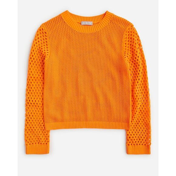 J.Crew Crochet Crewneck Beach Pullover Sweater Bright Orange Size Small - Picture 2 of 9